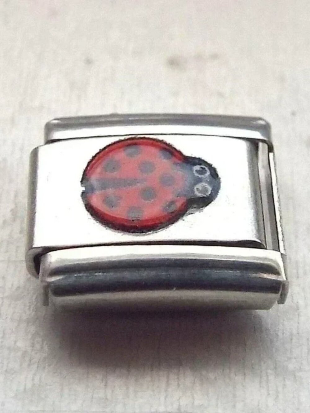 Cute little enamel ladybug 9mm stainless steel Italian charm bracelet link new
